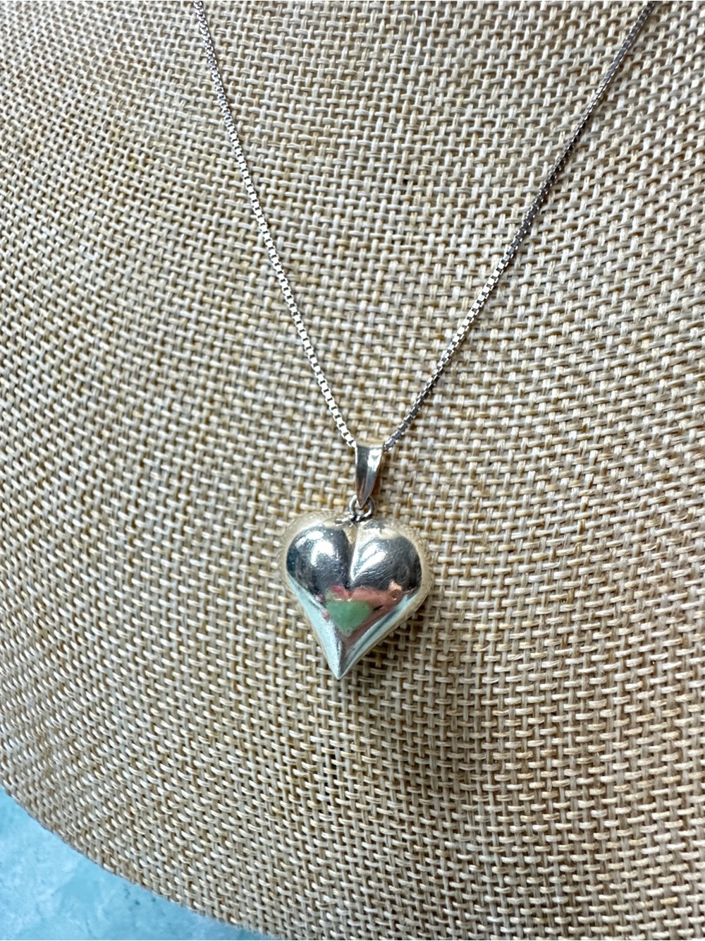 Puffy Sterling Silver 90’s Heart Pendant Necklace on Sterling Silver Chain